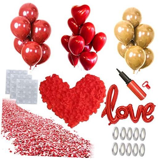 50PCS Love Balloons and Heart Balloons Kit&2000 PCS Silk Rose Petals 42Inch I 