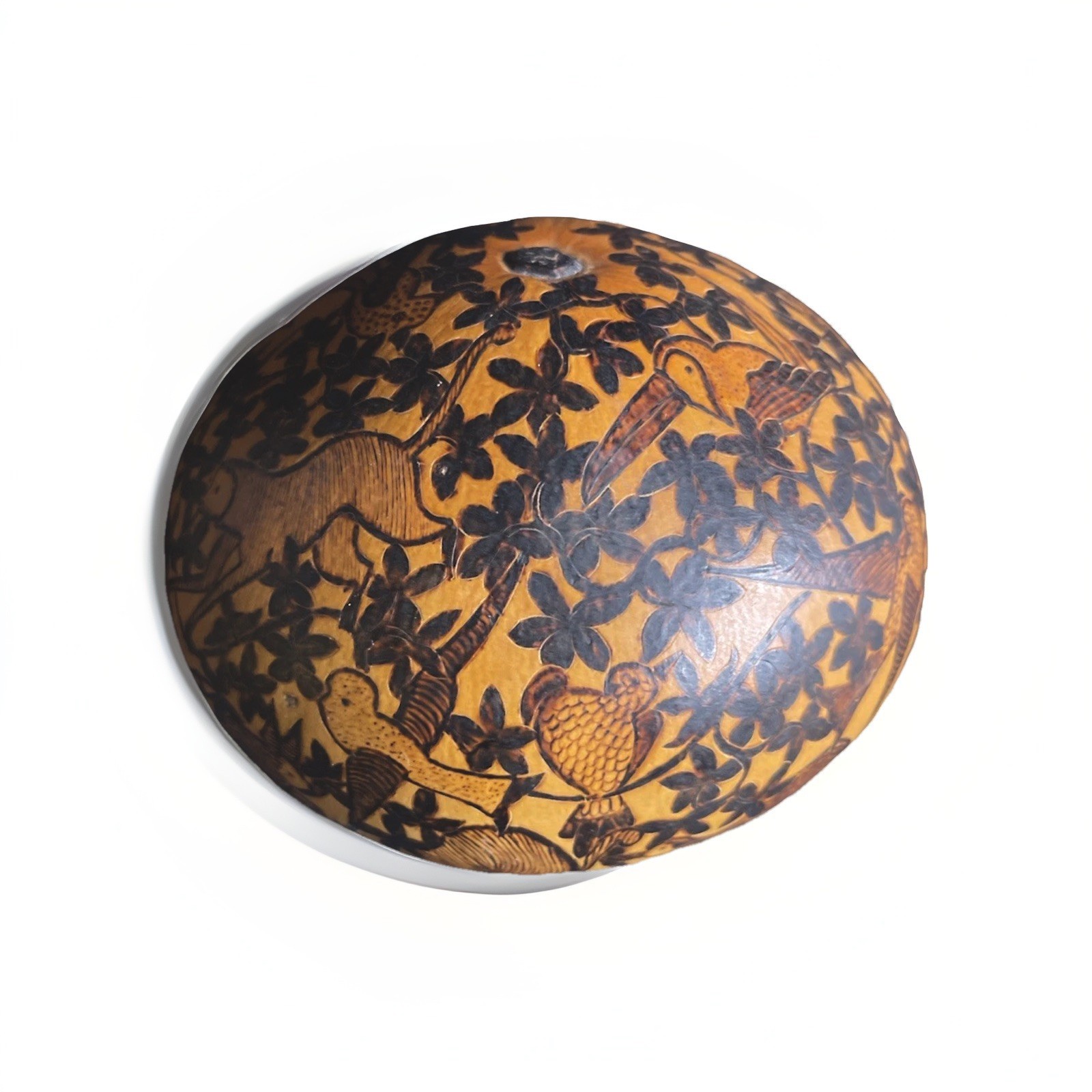 Antique Peruvian Hand Carved Folk Art Gourd - Artist Signed Jared Saldaña Garcia