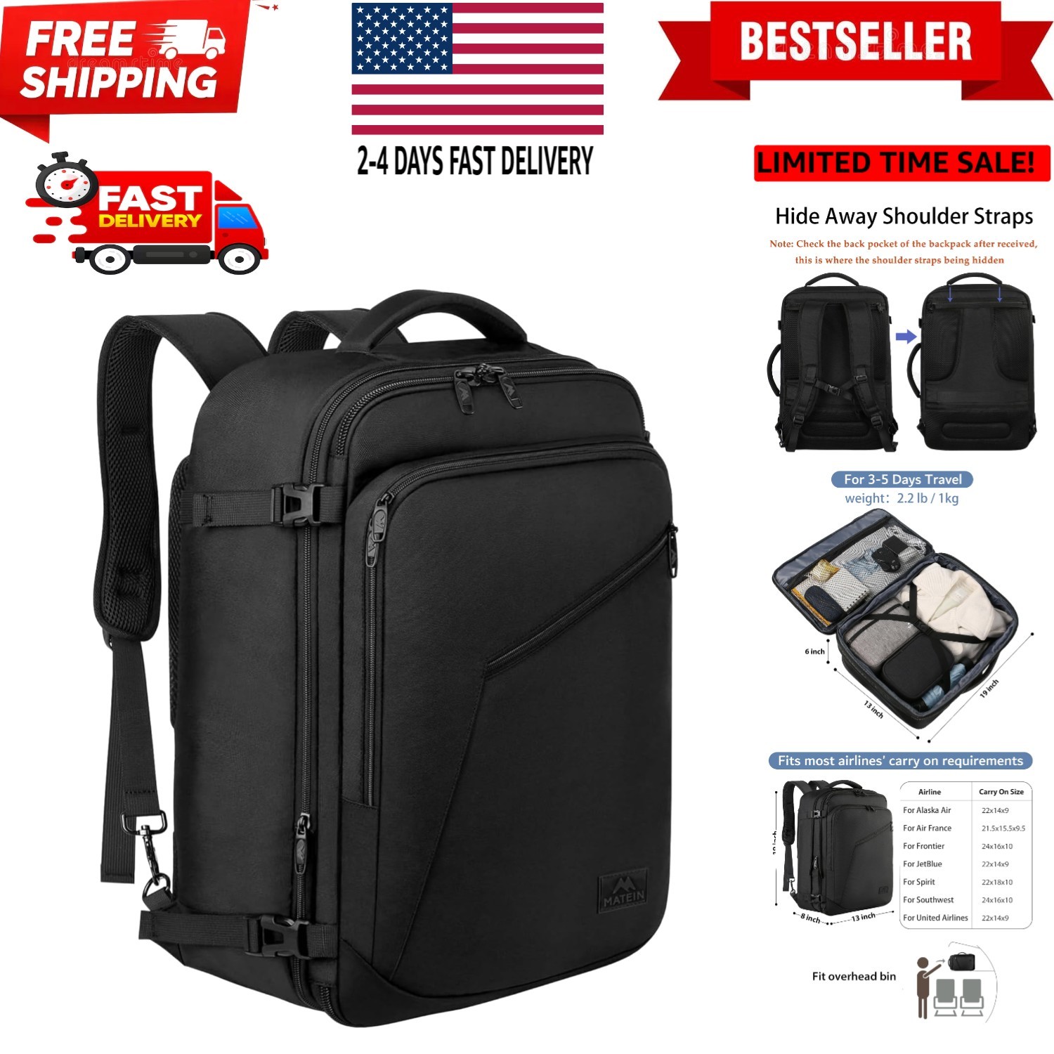 Carry on Backpack, Extra Large Travel Backpack Expandable Airplane Approved W...