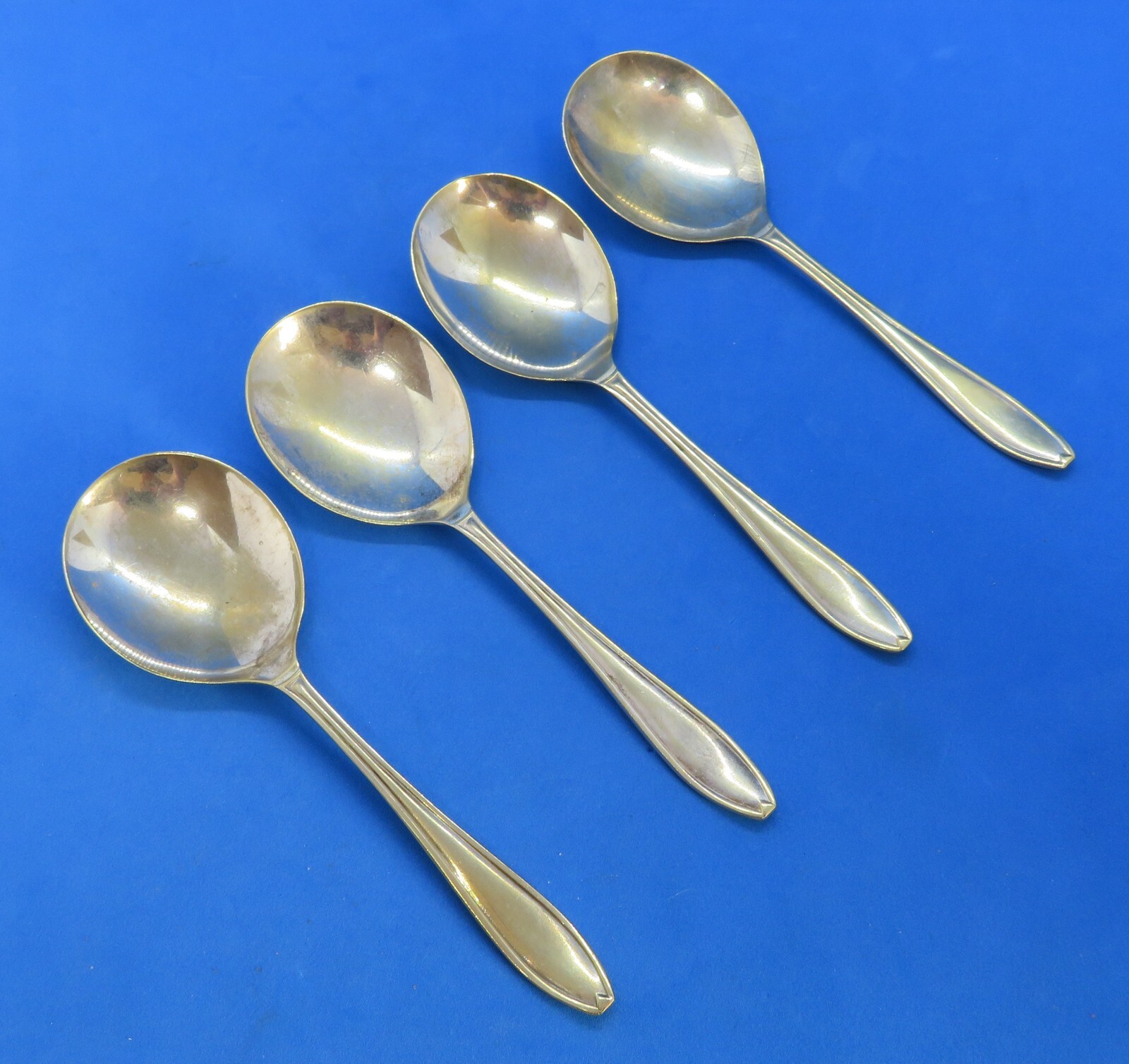 Silver plate electroplate vintage Art Deco antique set of four desert spoons B