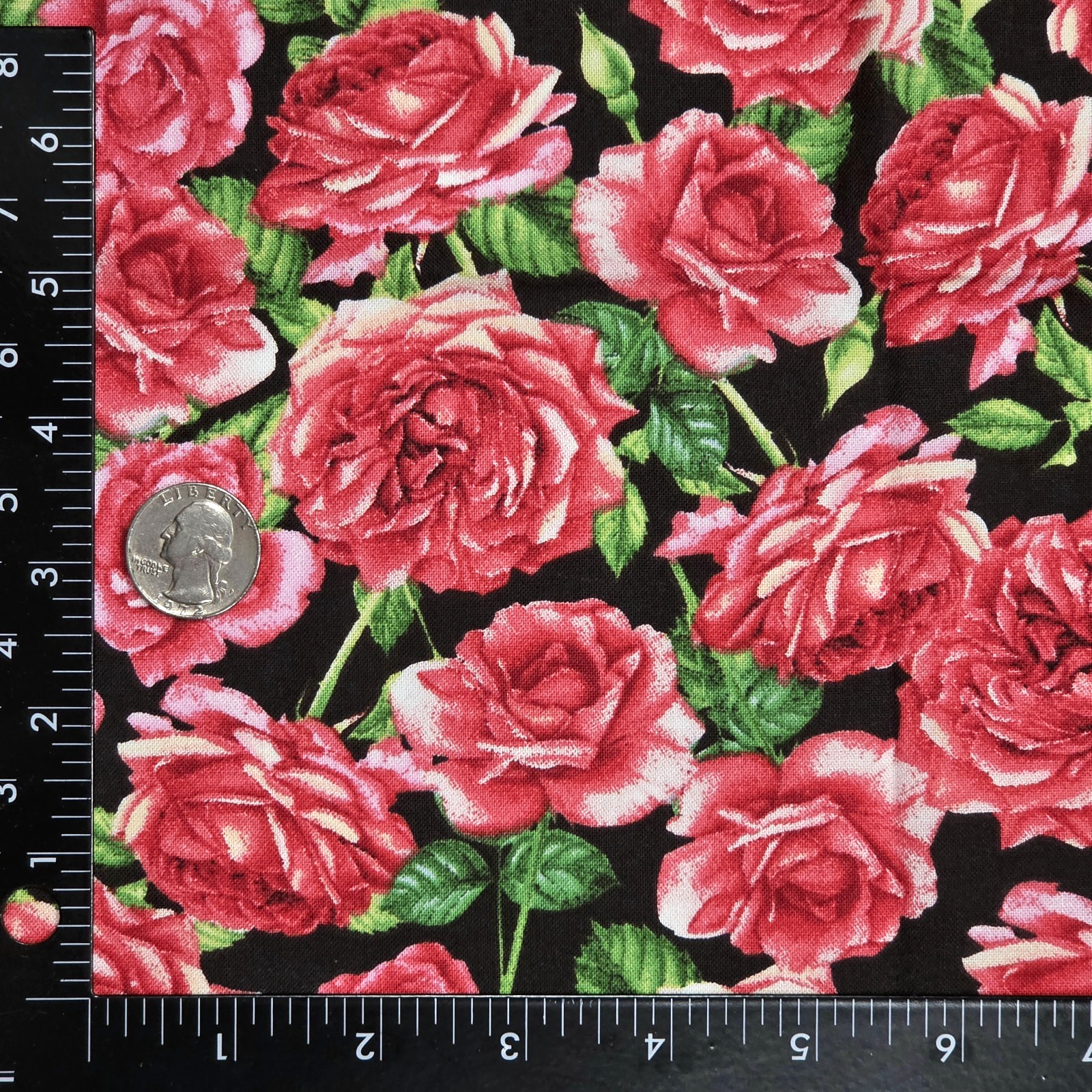 Red Roses on Black Allover Print Keepsake Calico JOANN Quilt Cotton Fabric 1 YD