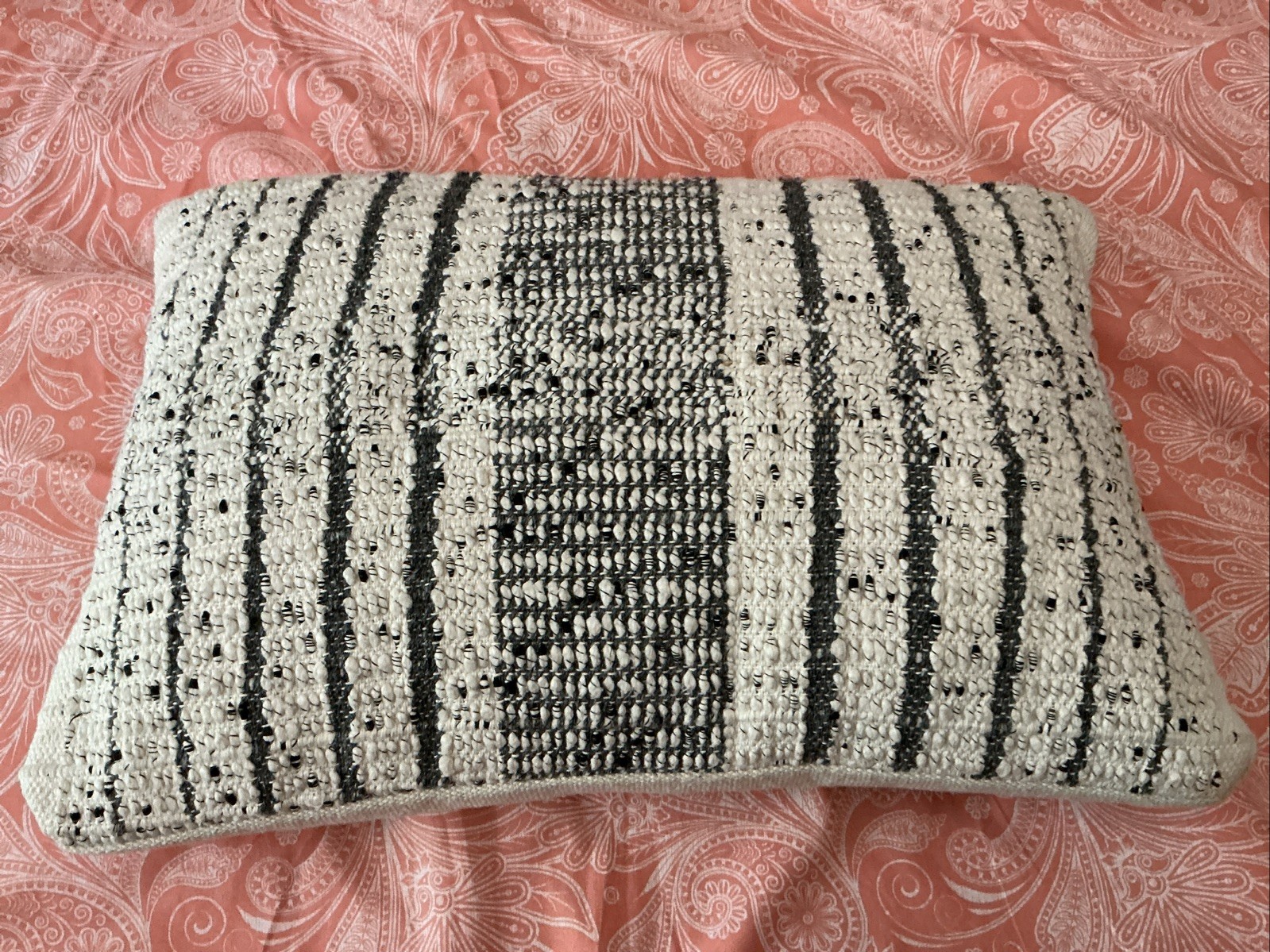 Pottery Barn pillow neutral Grey  Black Stripe And Off White W Zipper Rectangle