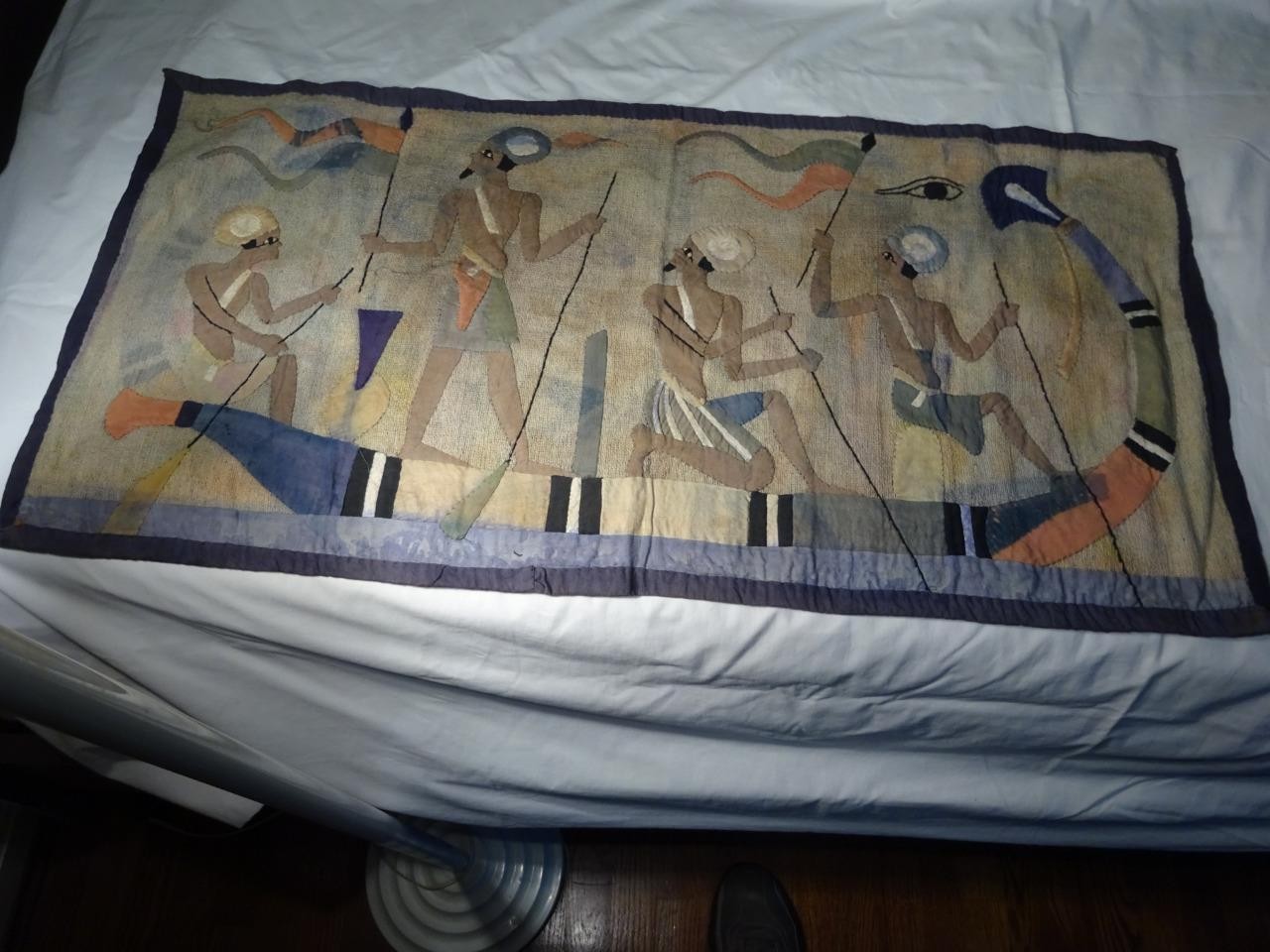 1920s ANTIQUE EGYPTIAN REVIVAL TAPESTRY "Appliqué Hand Sewn" VG SUPERB GRAPHICS