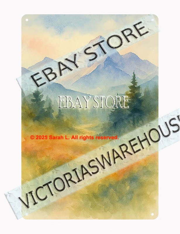 Mountain valley tin sign peaceful landscape wall decor