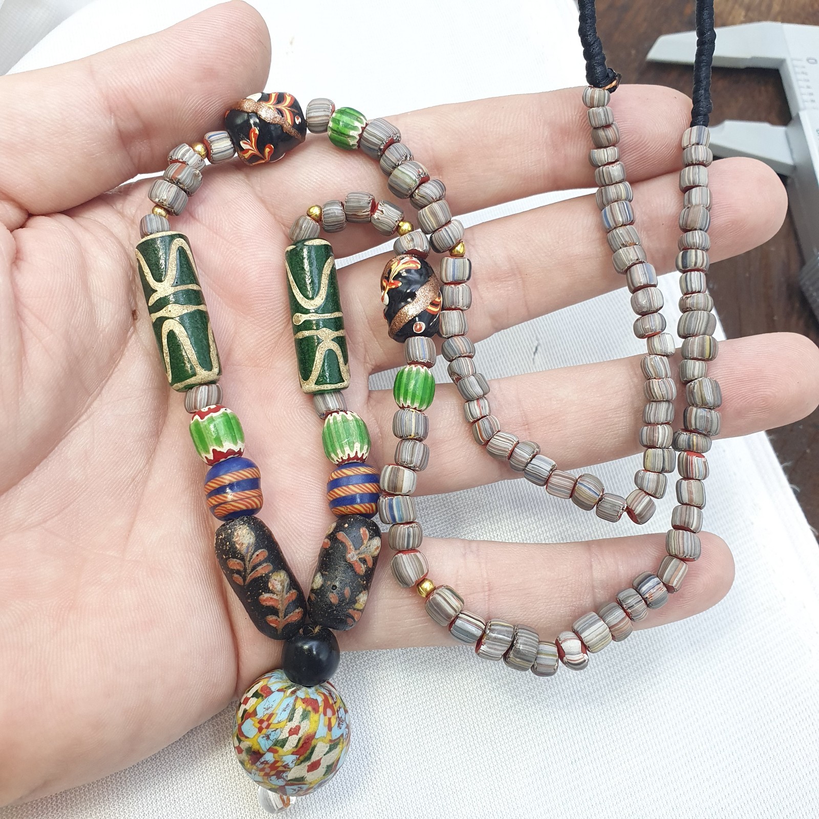 Handmade Glass Bead Statement Necklace, Large Colorful Swirl Focal Pendant