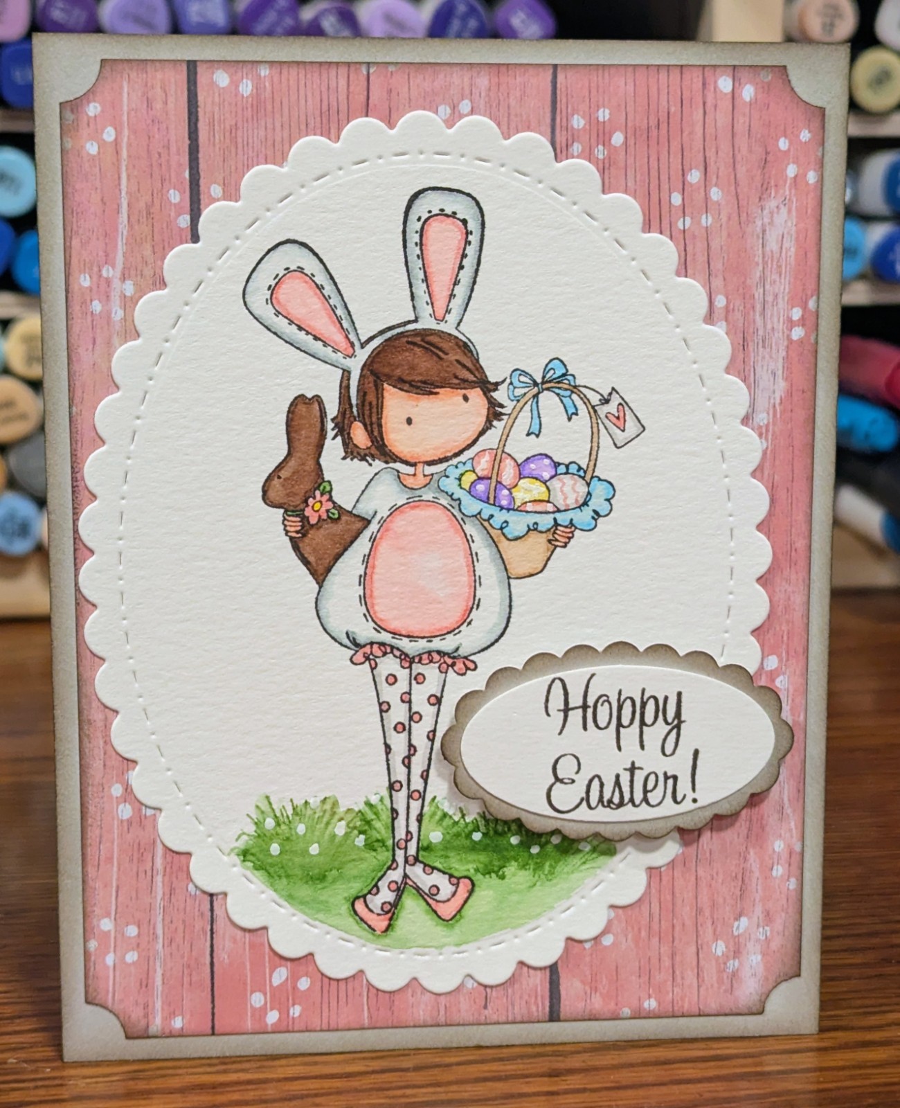 Hoppy Easter Girl Easter card kit Made With Some Stampin Up 