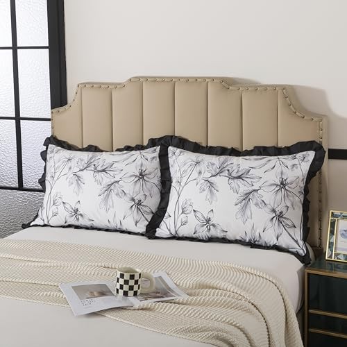  Brushed Microfiber Ruffled Queen Size Pillowcase (20" x 30") Flower Print