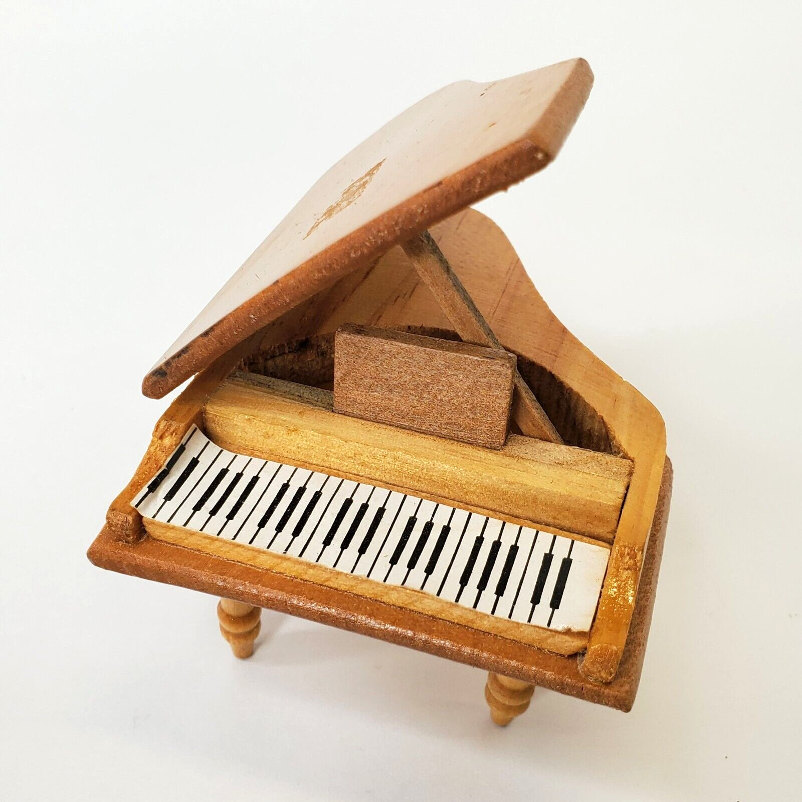 Vtg Miniature Wooden Dollhouse Upright Grand Piano Light Brown