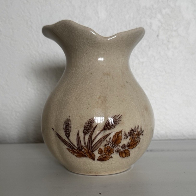 Vintage Interpur Italy Ceramic Vase Beige Floral Pottery Decorative Glossy