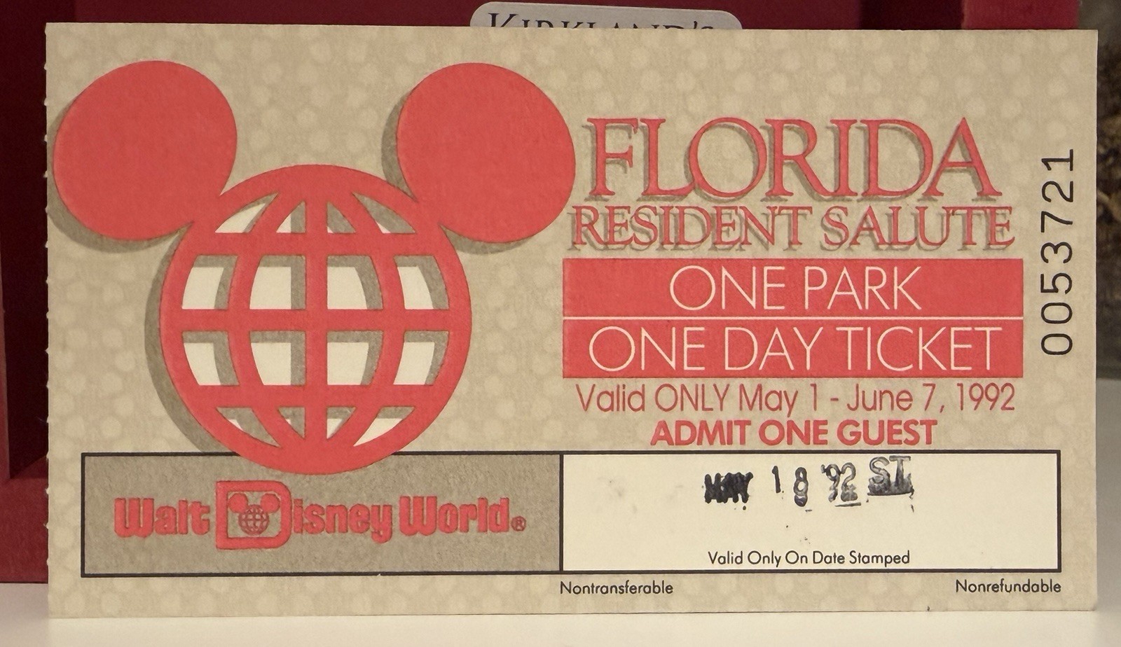 2- Walt Disney World Florida Resident Salute One Park One Day Tickets 1992