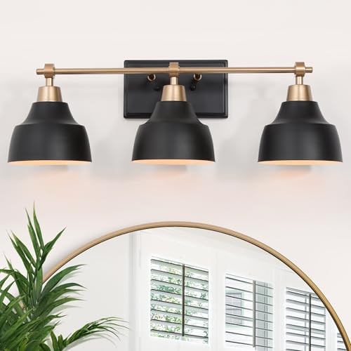  Black Bathroom Vanity Light Fixtures, 3-Light Brass Modern Farmhouse 24.5" L