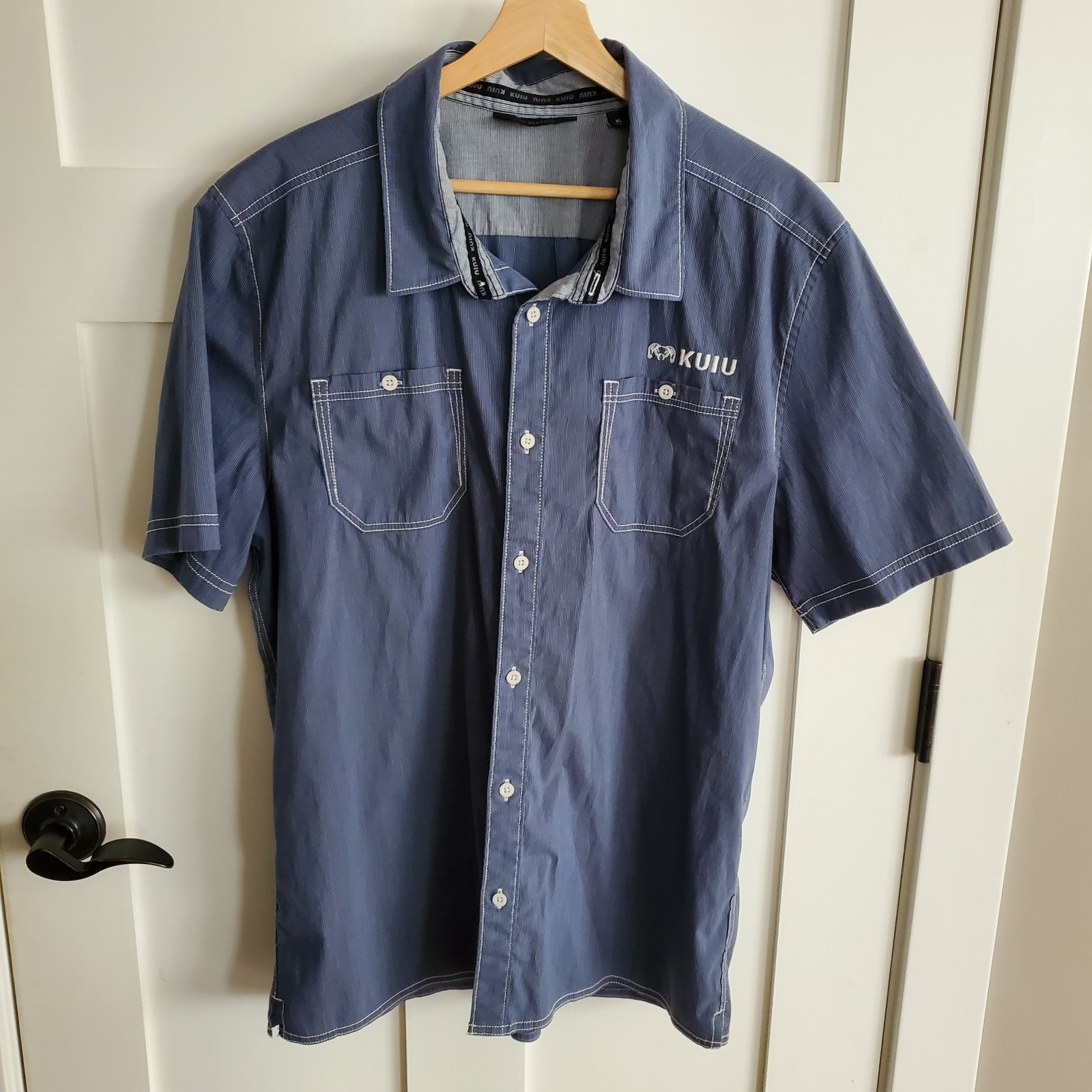 Kuiu Basin Short Sleeve Shirt Button Up Blue Mens Size XL Outdoor Hunting Hiking