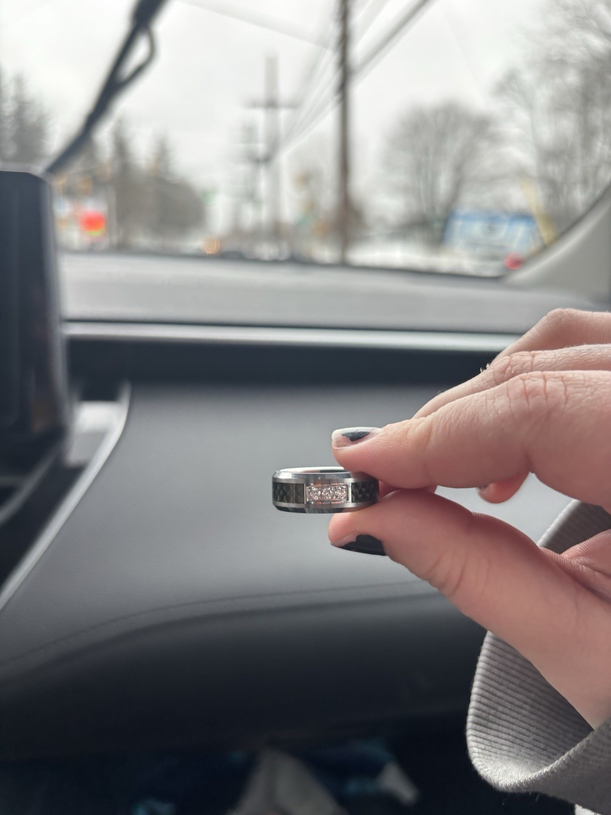  Tungsten carbon fiber diamond wedding band