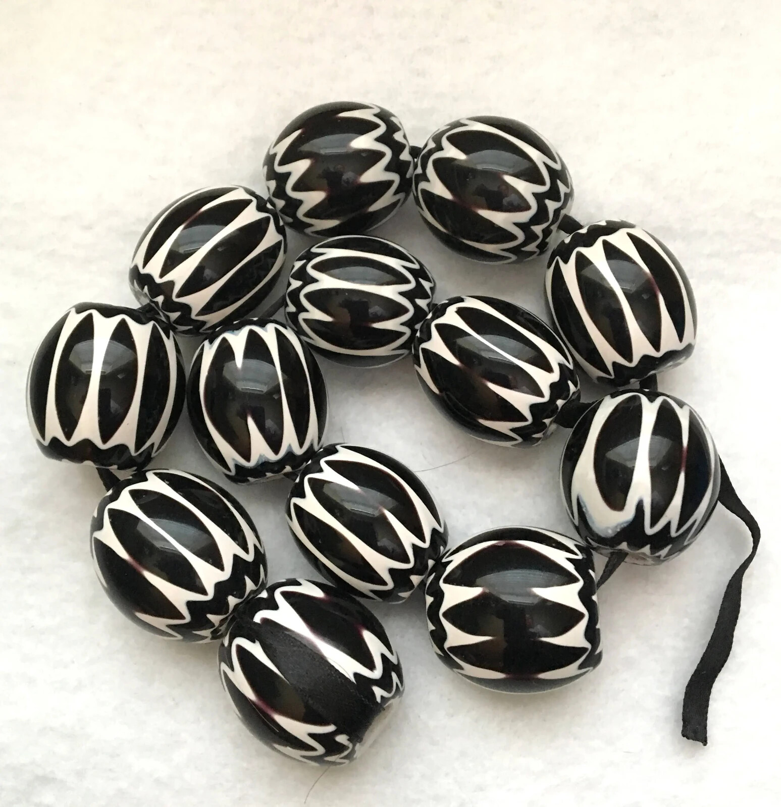 Black 6-Layer Chevron Glass Bead, Approximately 28mm x 25mm , Price of 1 bead