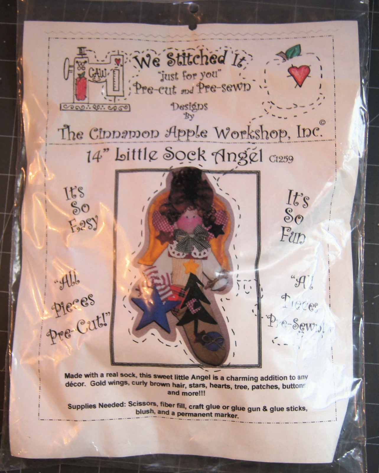 Little Sock Angel 14" Felt Kit We Stitched It All Pieces Pre Cut and Sewn New