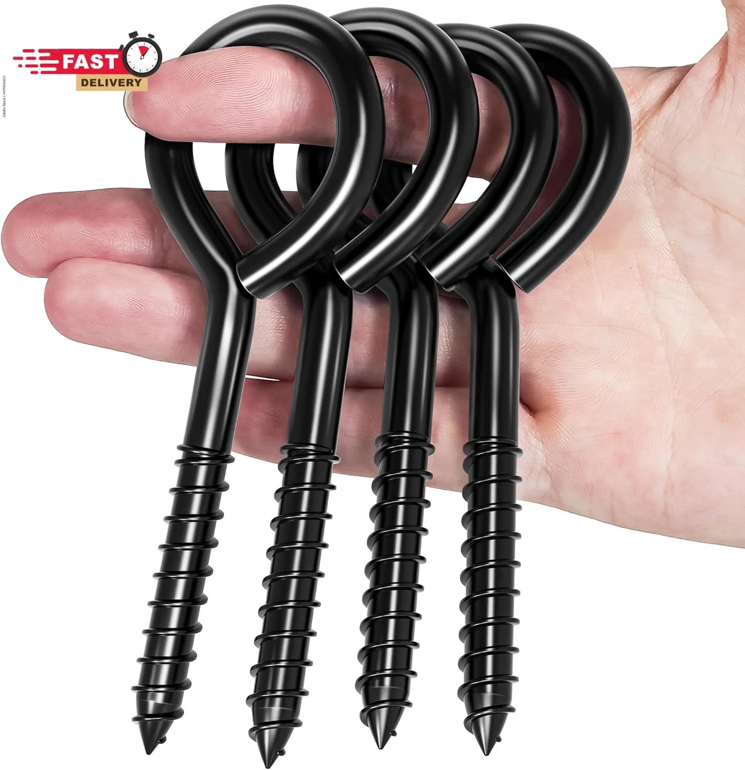 4 Pack 5 Inch Eye Bolts Screw in Hooks, Heavy Duty Black Large Screw in Eye Hook