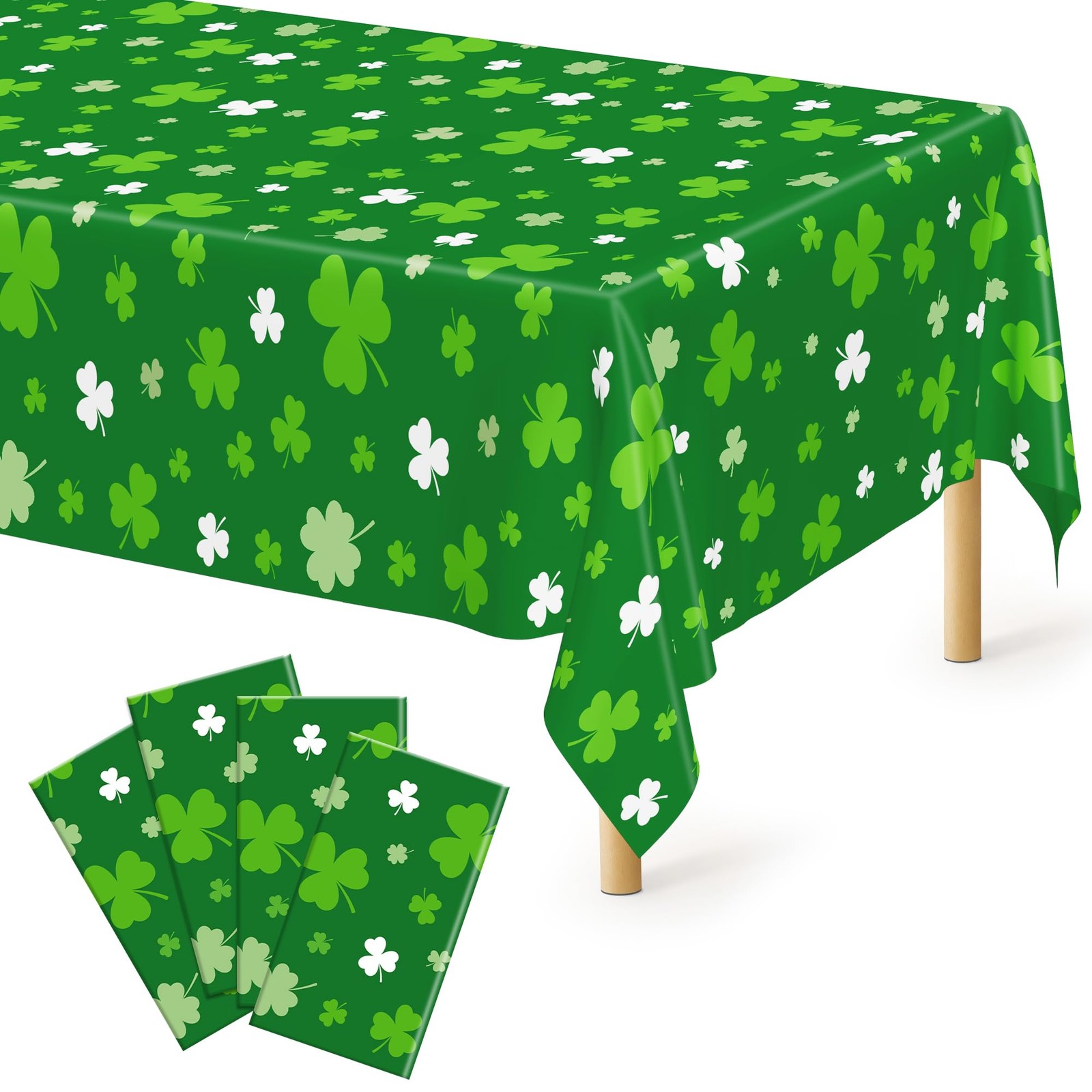 4 PCS St Patricks Day Decorations, Plastic 4pcs 54x108 in, Green Shamrock 