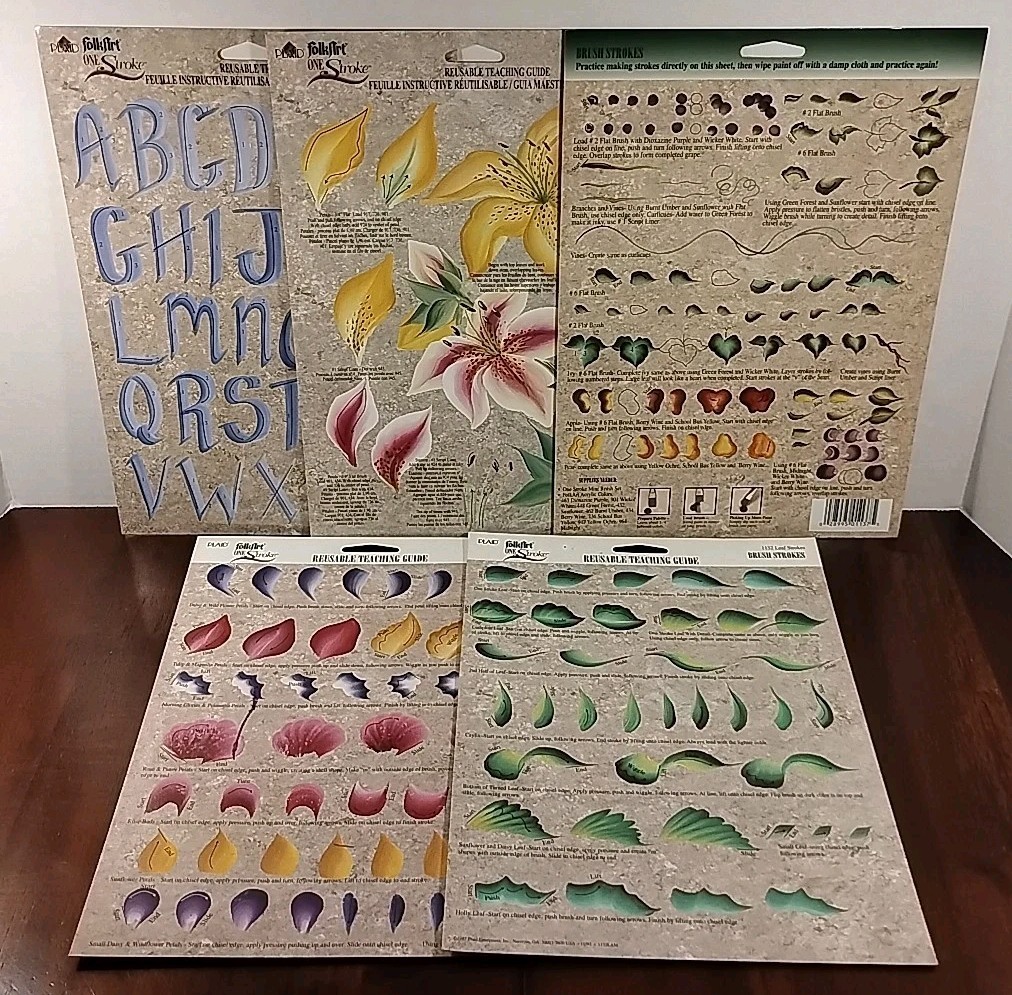 Plaid Folk Art One Stroke Reusable Teaching Art Guide Mini Design Lot of 5 (B)