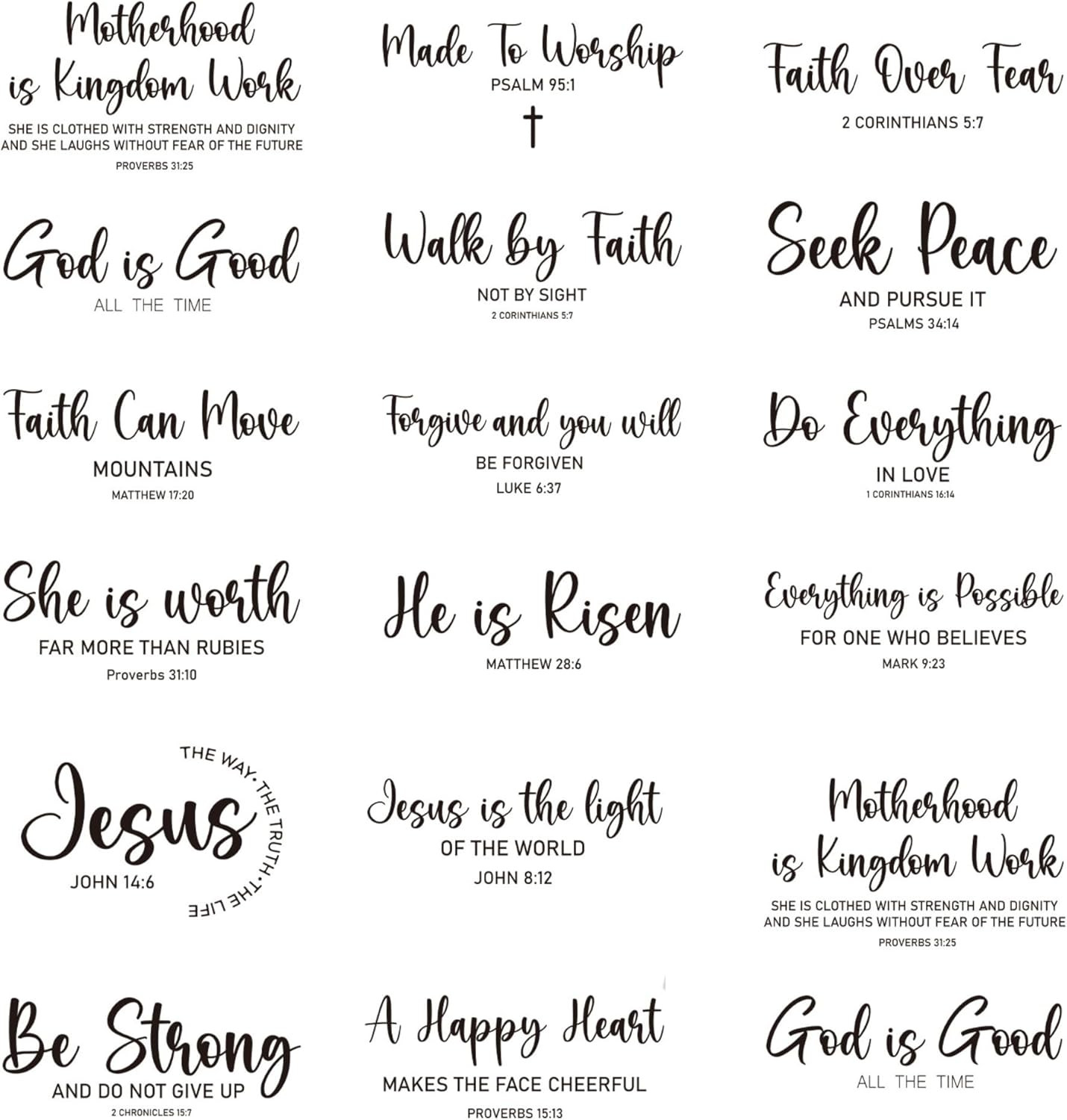 Bible Verse Iron on Transfer for Tshirts - 16Pcs Black Dtf Transfers Ready to Pr