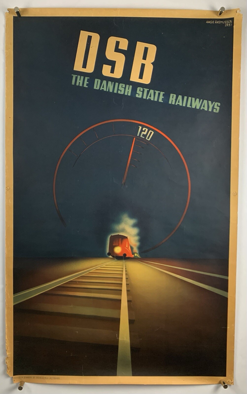 DSB Orig DANISH STATE RAILWAYS TRAVEL POSTER 1937 24 1/4"x39 1/4" Train Railroad