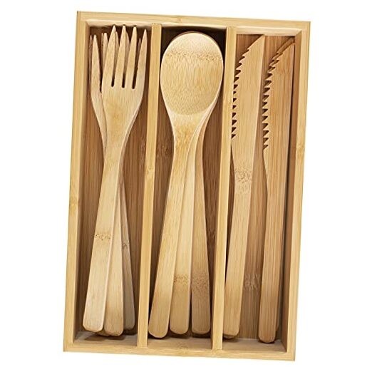  12-Piece Reusable Bamboo Flatware Set with Portable Storage Case 