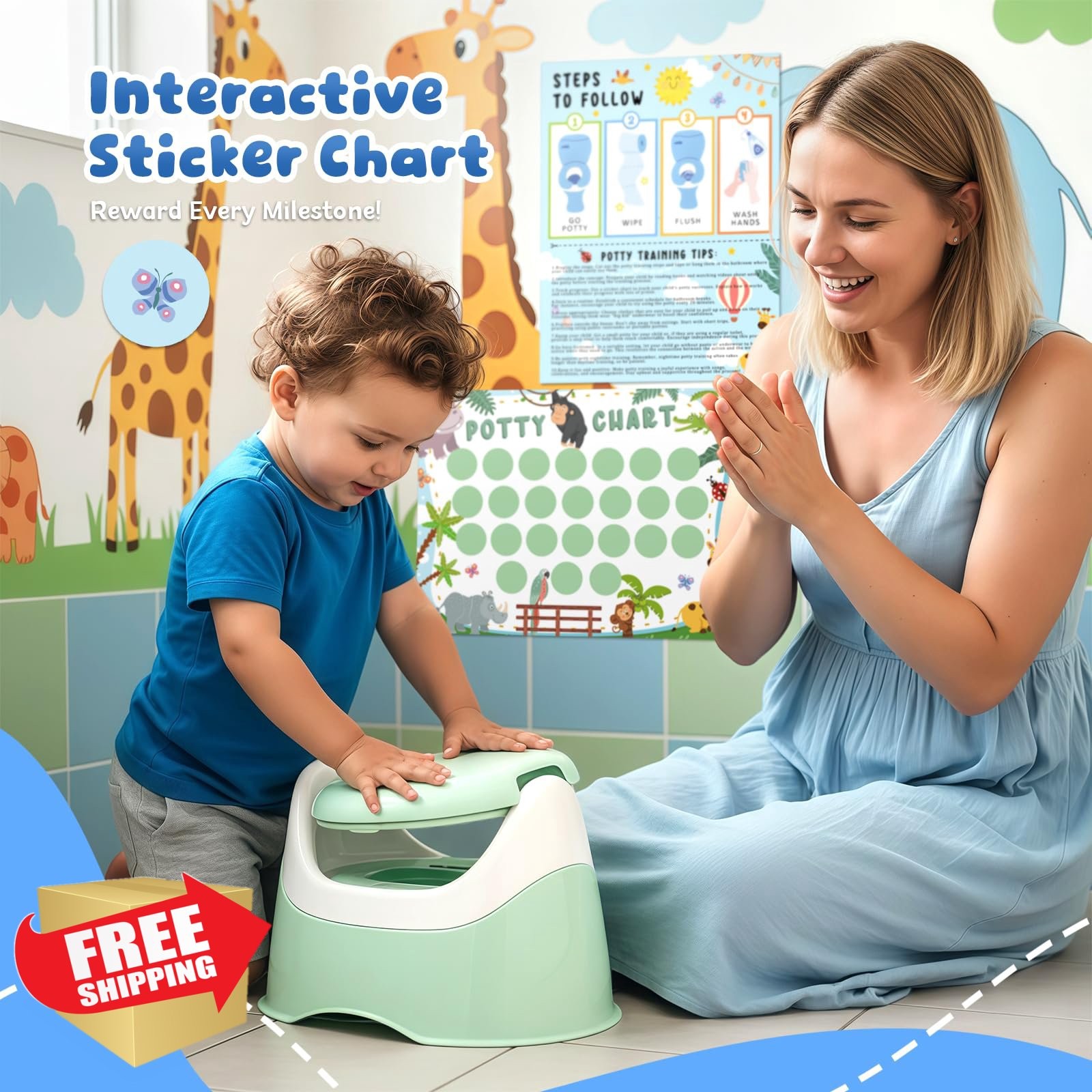 Potty Training Chart Set, 17 PCS Dinosaur Car Zoo Themes for Boys