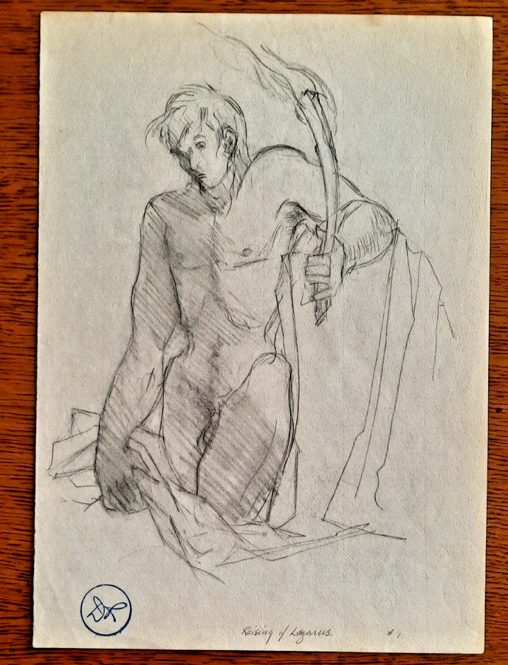 Raising Lazarus, series of 5 original pencil drawings by Donald Reichert,  EUC