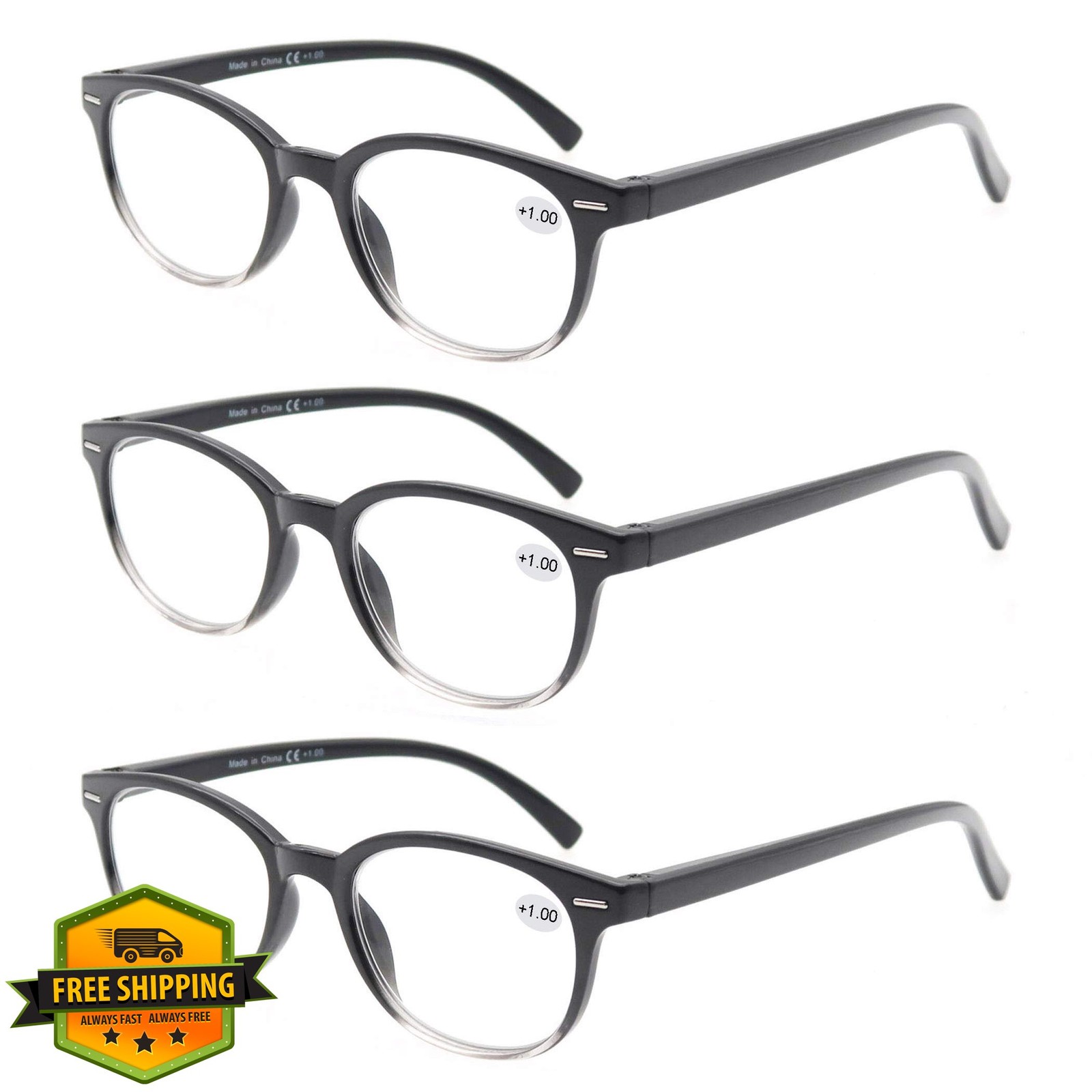MODFANS Reading Glasses 2.75 Women 3 Pack Round Spring Hinge Readers Pouch