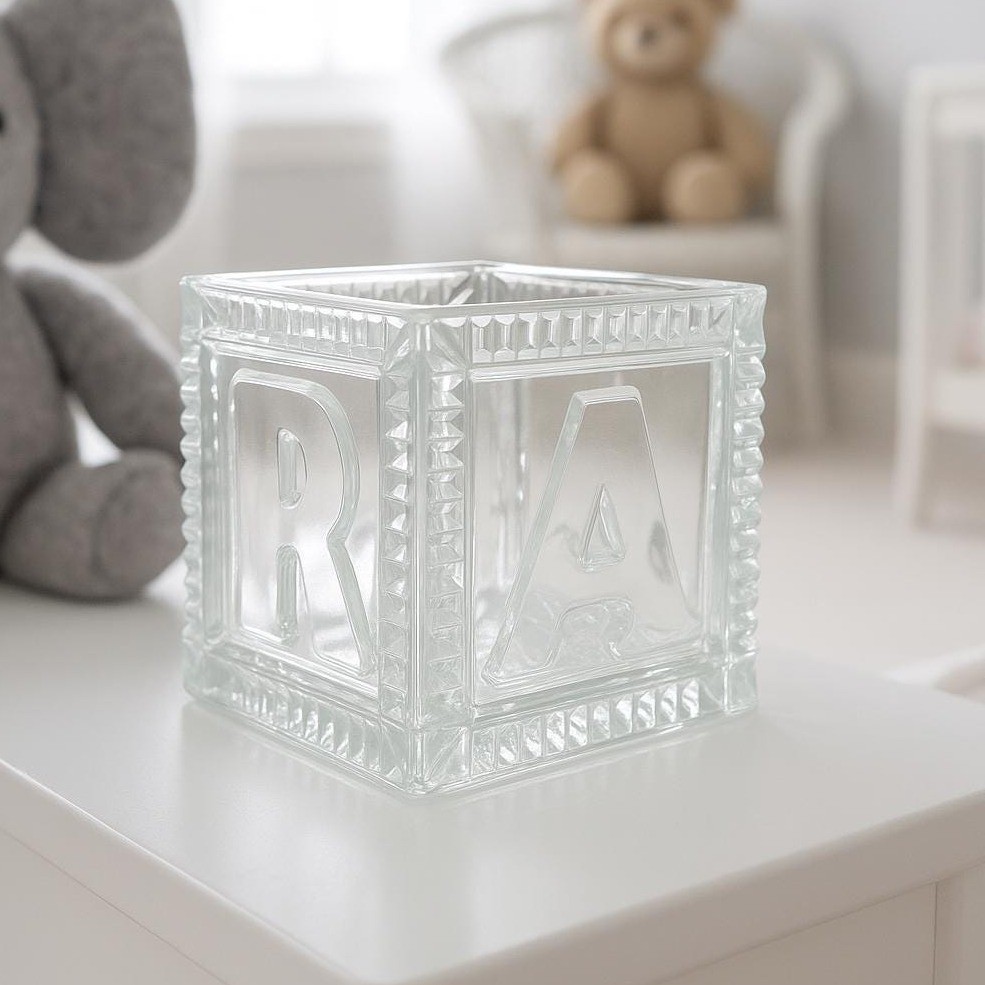 Vintage Mikasa Crystal Baby Keepsake Box BABY Glass Memory Box