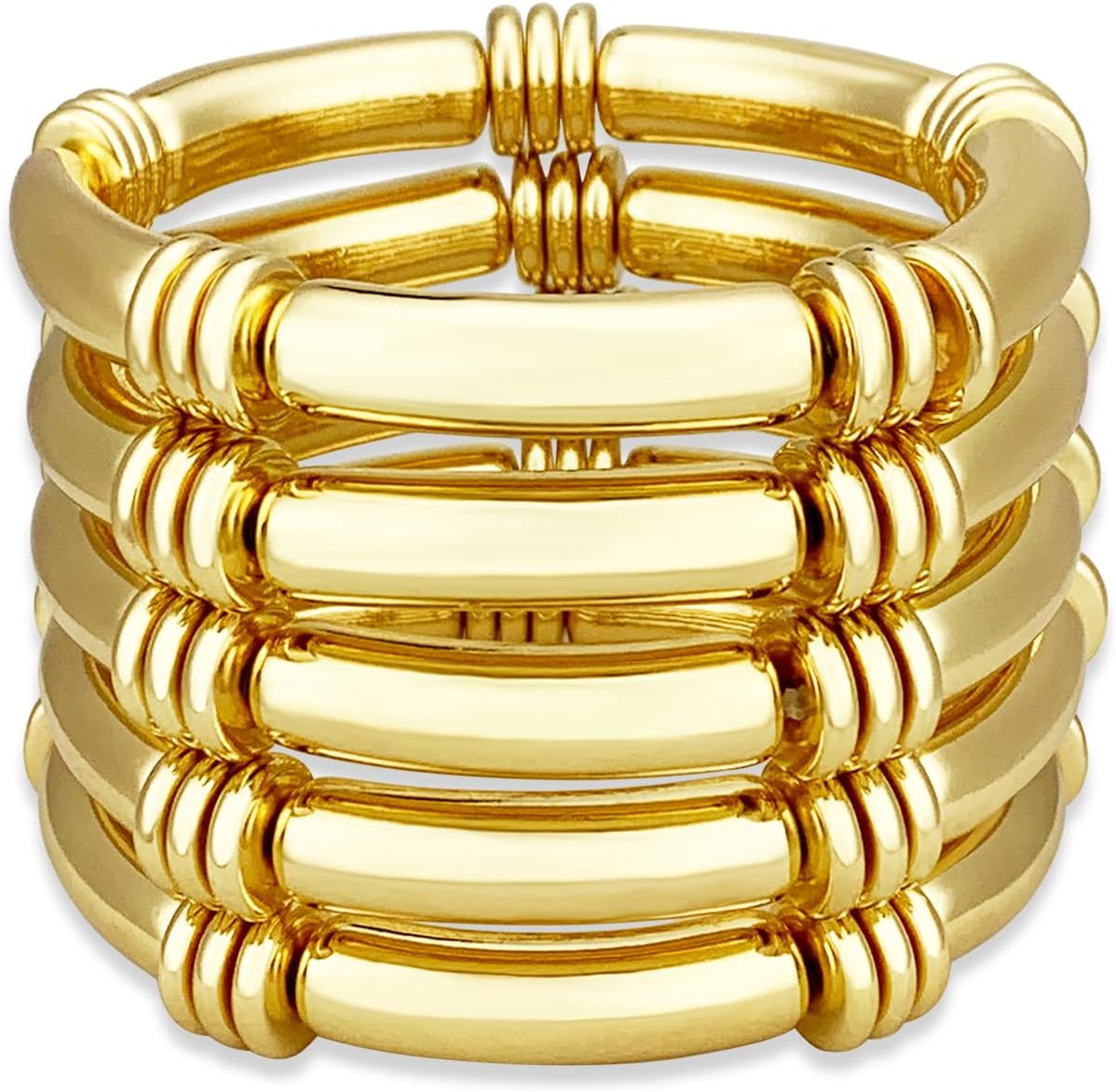 5PCS Gold Chunky Bangles Bracelets for Women Plated Stackable Layered Curved Bam