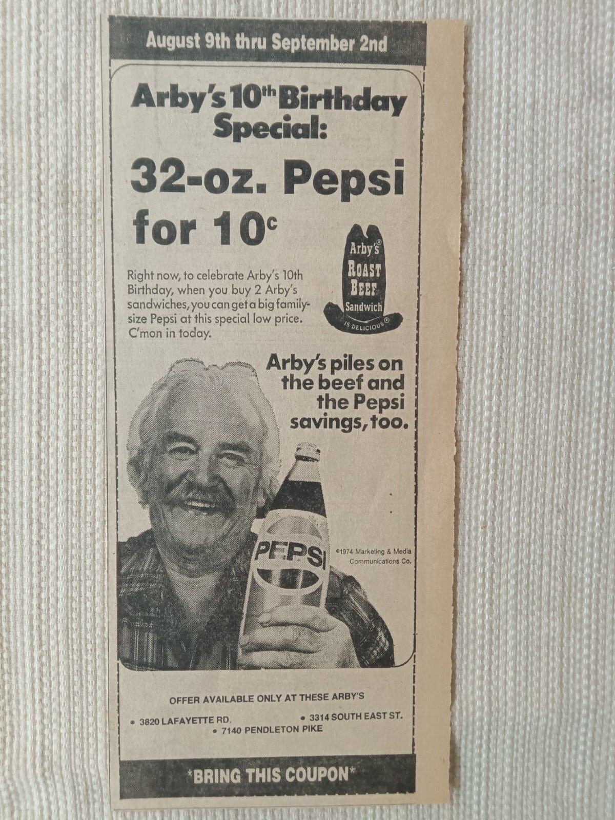 Original 1974 Arby's Coupon 