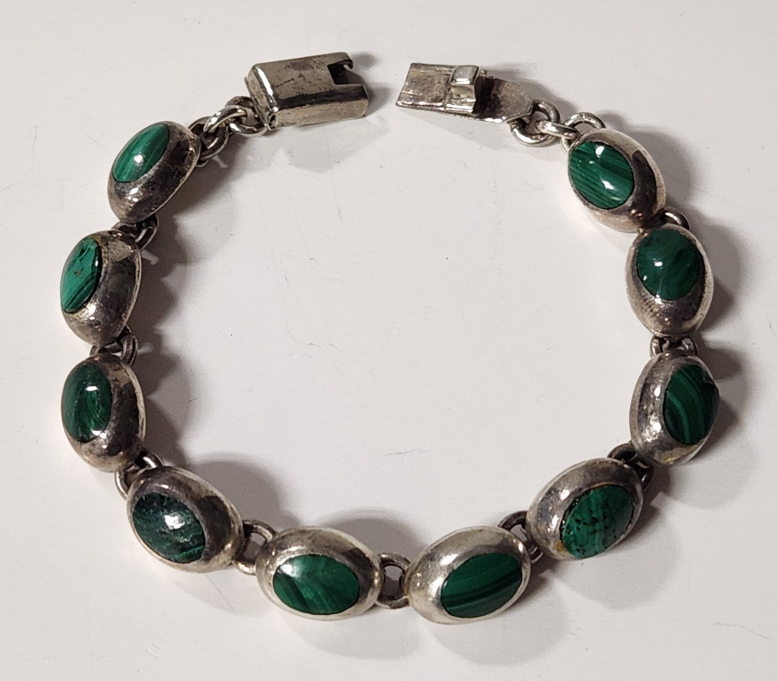 Vintage Taxco Mexico Sterling Silver & Malachite Bracelet