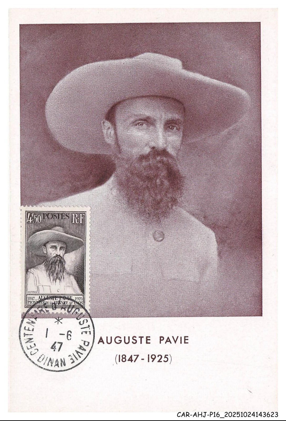 CAR-AHJP16-0747-MAXIMUN Card - Auguste Pavie - 1947