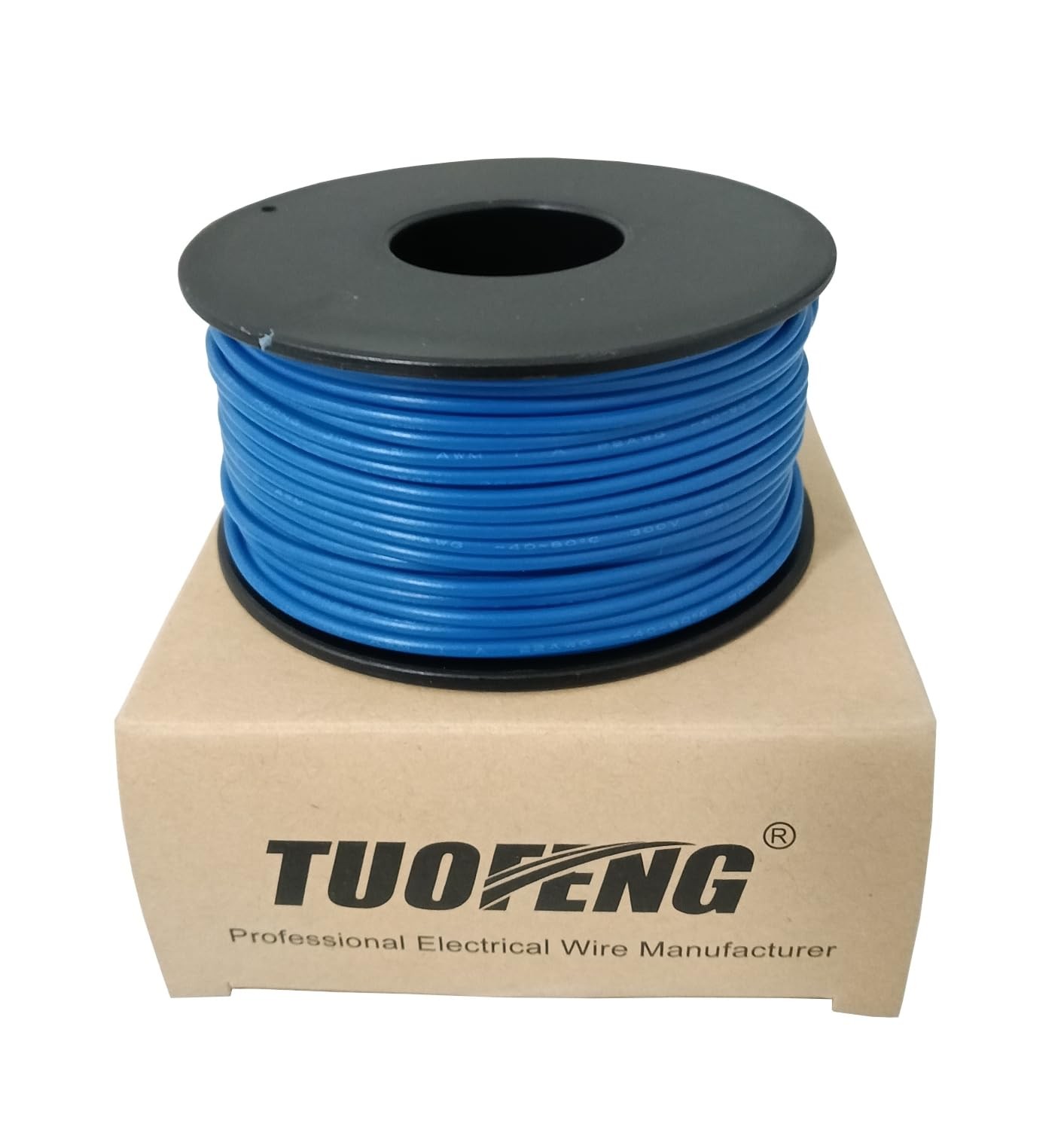 TUOFENG 22 AWG Blue Wire 100ft Flame Resistant 300V 1.6mm OD Solid Core