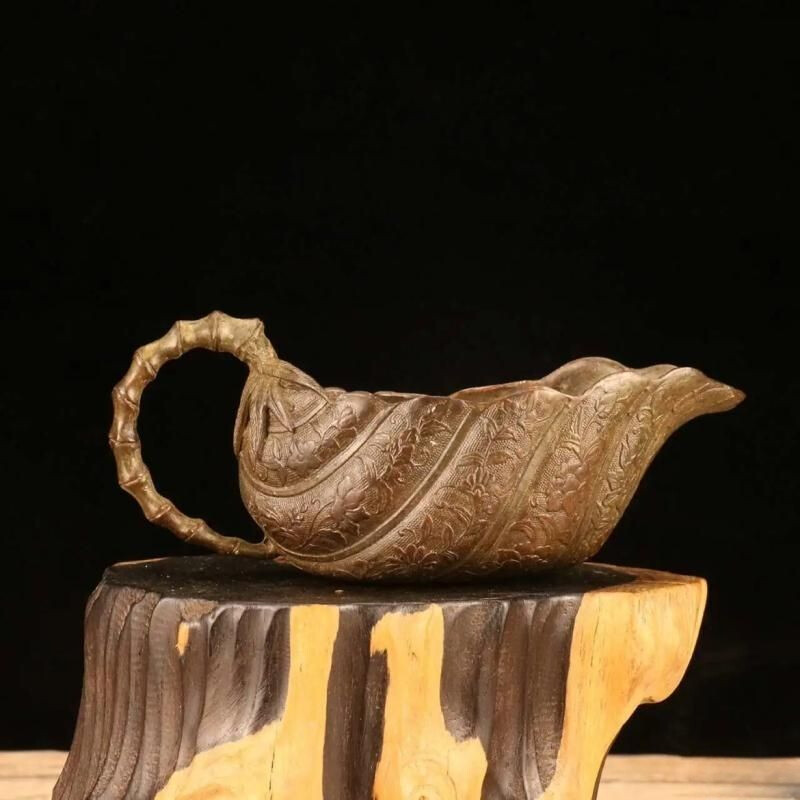 Antique Style Bronze Leaf Cup Tang Dynasty Replica Home Collectible Ornament