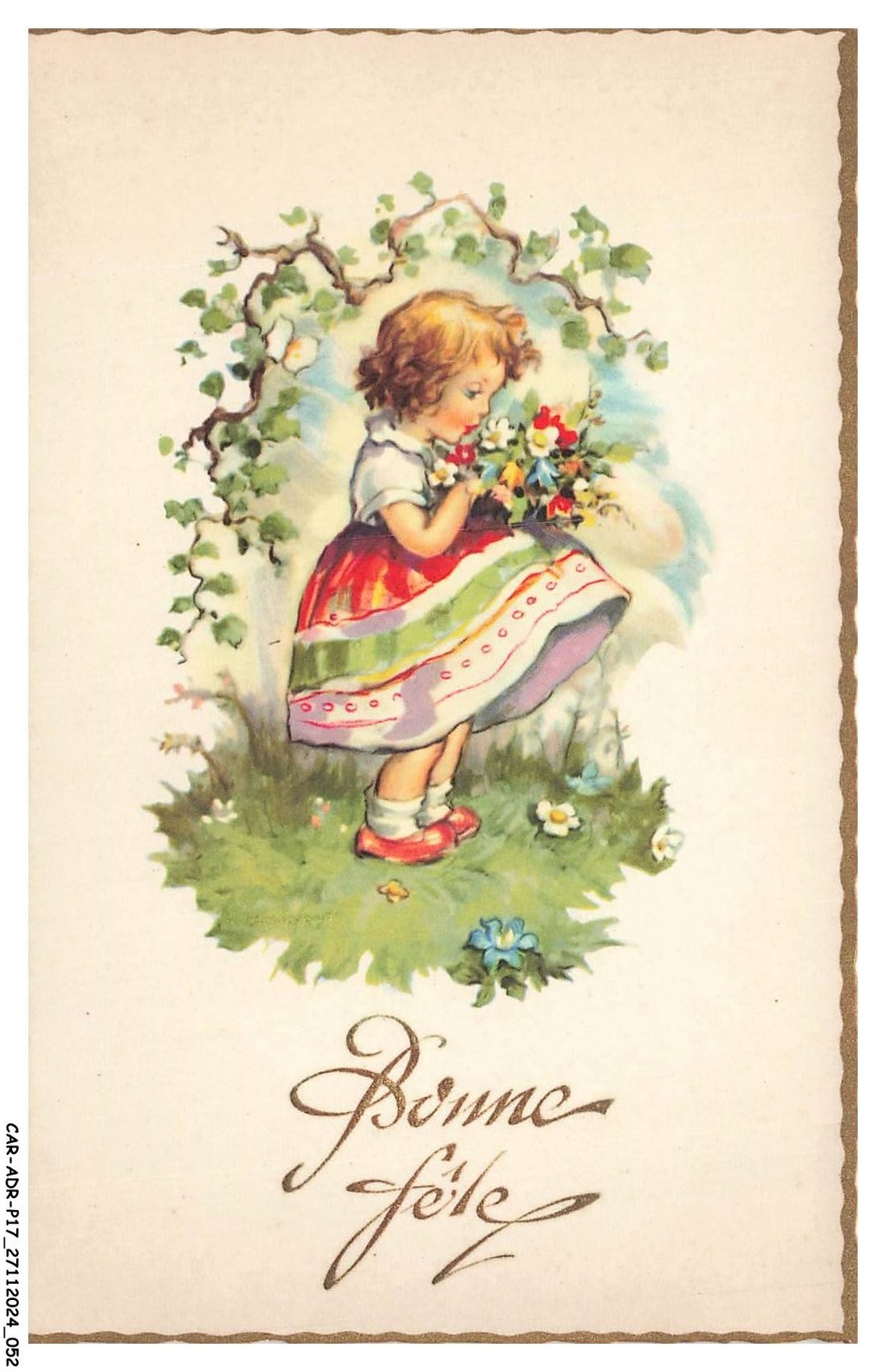 CAR-ADRP17-0942-FETE - Happy Birthday - Little Girl Holding Flowers