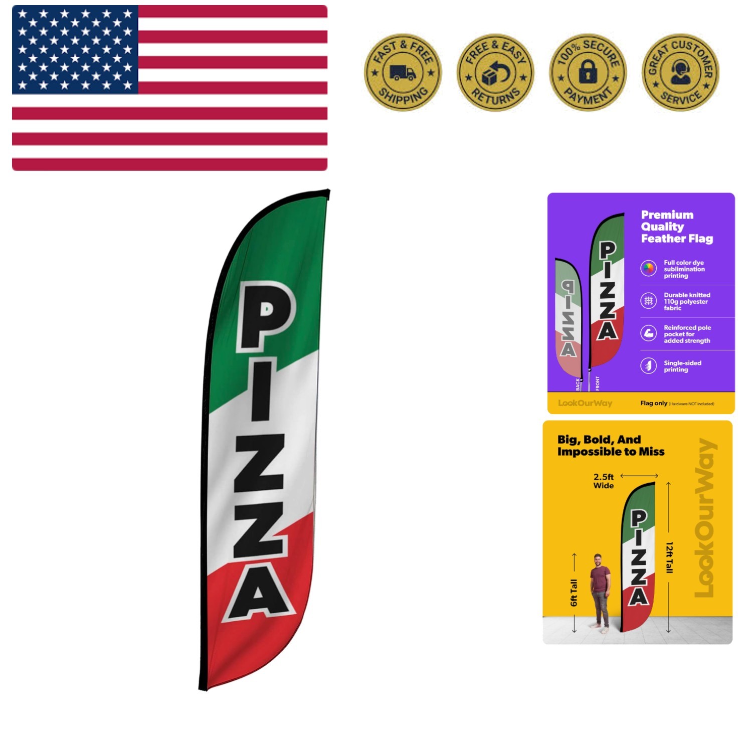 Feather Flag Banner - 12 Feet Tall Advertising Flags for Outdoor Business and...