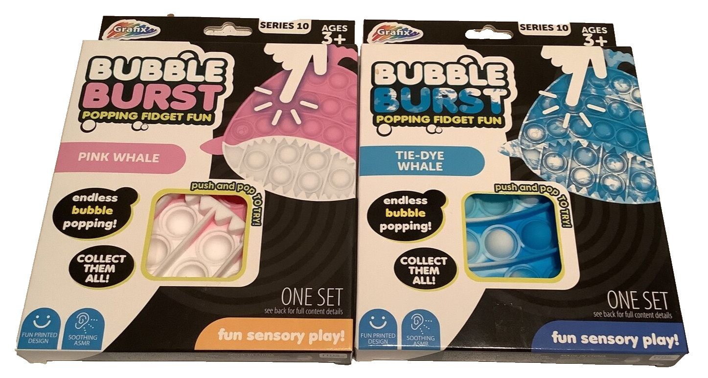 Grafix Bubble Burst Popping Fidget Toy Fun Pop It Toy, Pink Whale & Blue Whale🐳