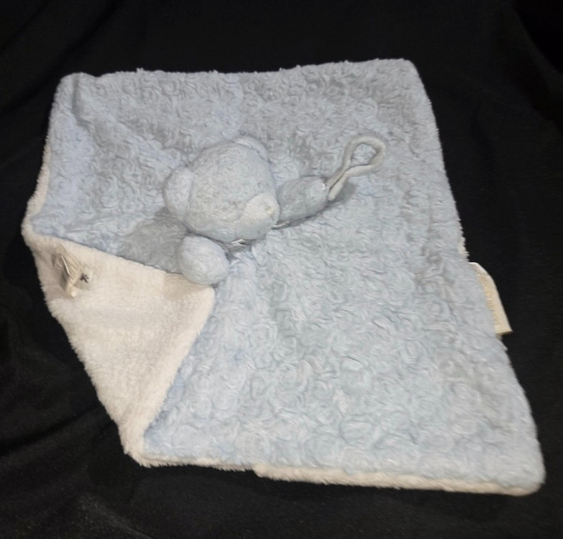 Blankets Beyond Blue Bear Plush Head Lovey Security Blanket White Bottom Side