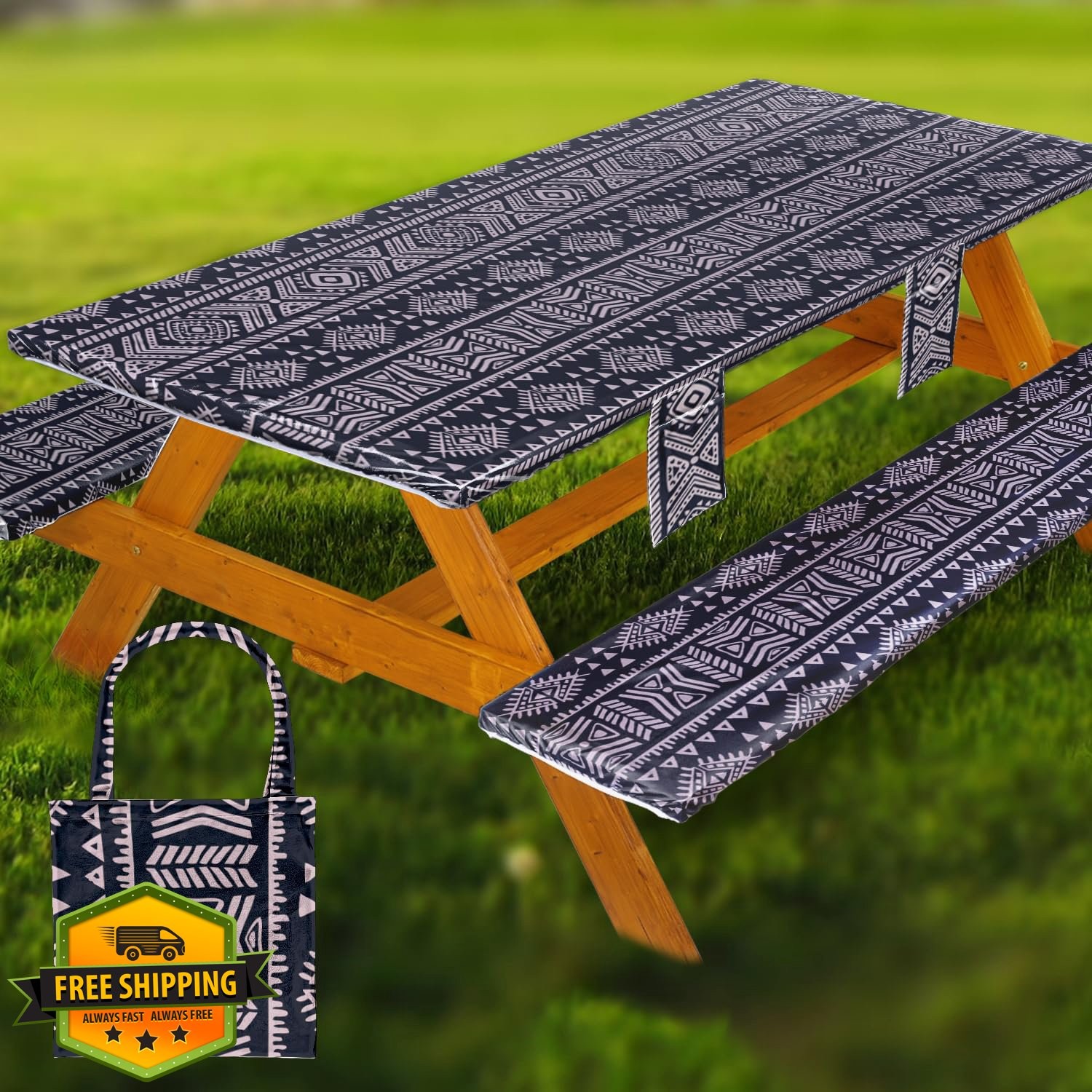 Wrakus Picnic Table Cover 72x30in with Bench Covers 3 Pc Vinyl Waterproof