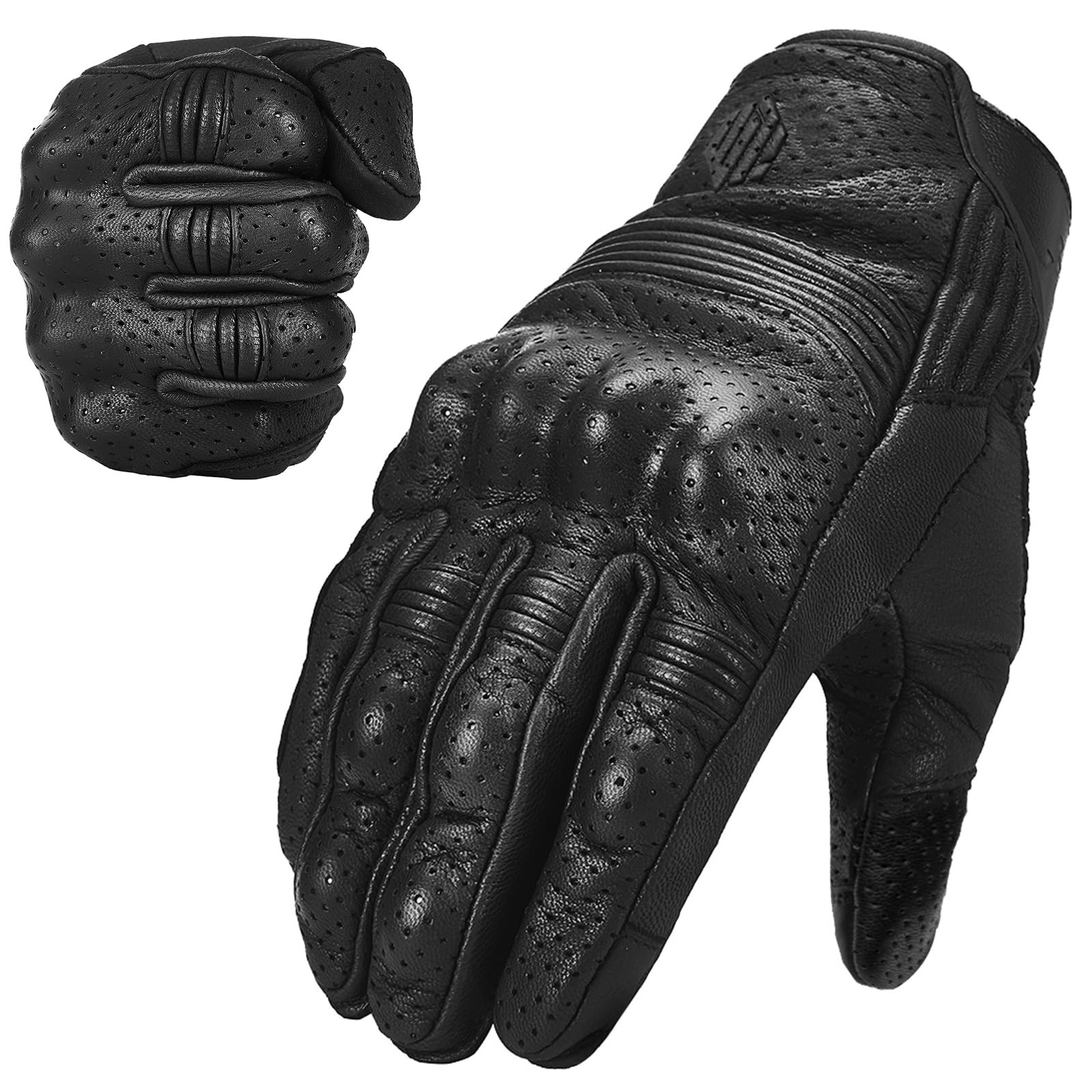 ILM Goatskin Leather Motorcycle Motorbike Powersports Large, Black Perforated 