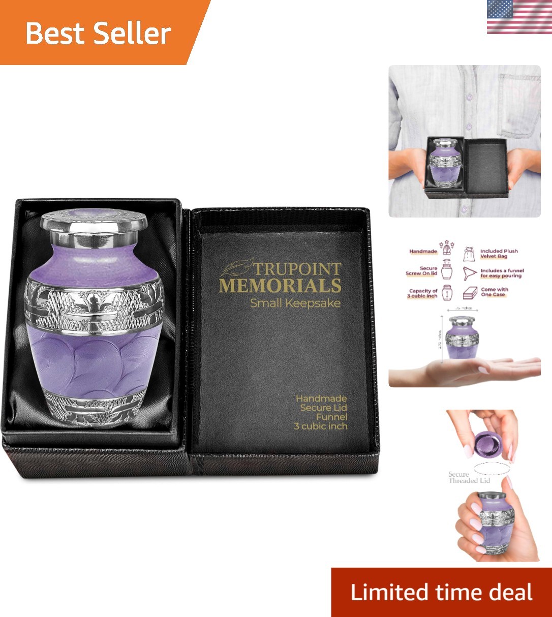 Memorial Urn for Ashes – Extra Large 330 lbs Purple Aluminum