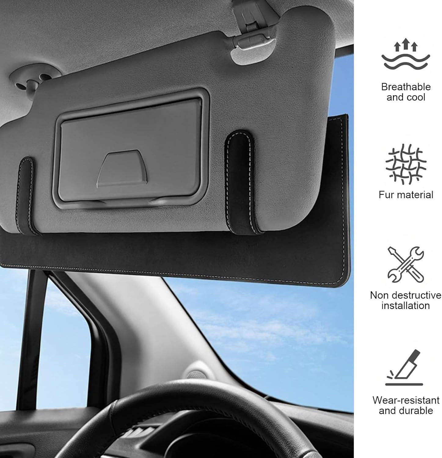 Sun Visor Extender for Car, Length Adjustable Double Metal Snap Tumbled Leath...