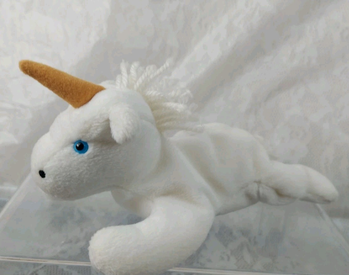 Ty Mystic Unicorn Horse White Blue Eyes 9" Plush Stuffed Animal Toy Doll 1993