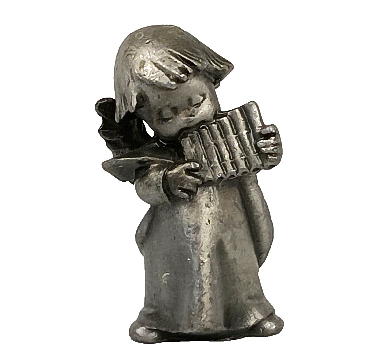 Miniature Pewter Angel Musical Figurine Romance Child Cherub Flute Collectable
