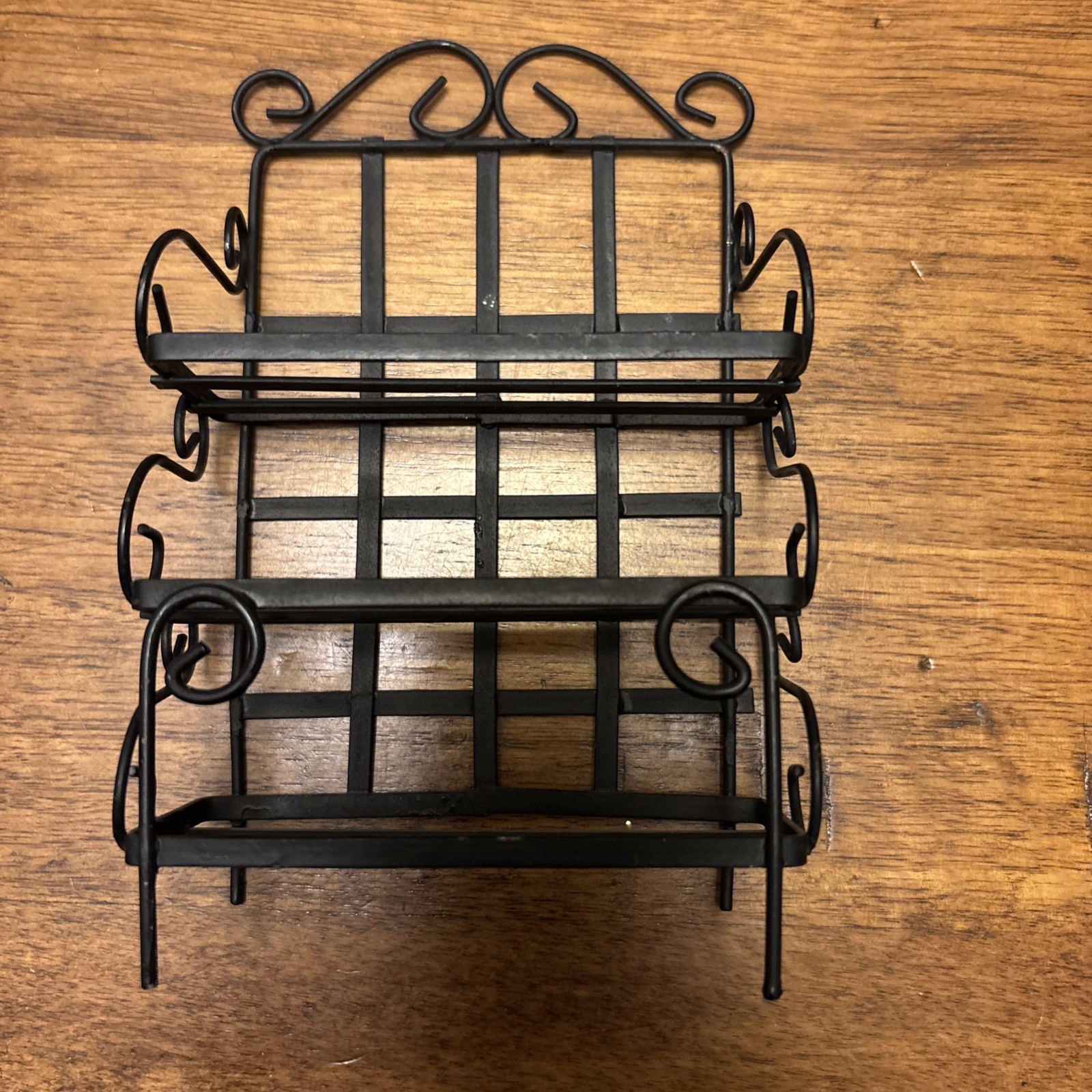 Vtg Dollhouse Miniature Metal Kitchen Bakers Rack Plant Shelf Black 6"