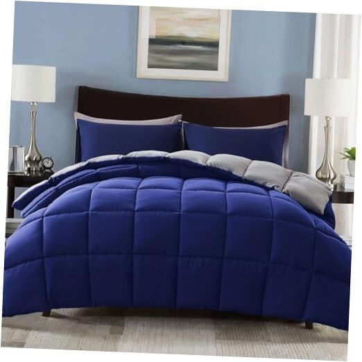  Lightweight Comforter Set with 1 Pillow Sham - 2 Pieces Set - Twin Blue/Grey
