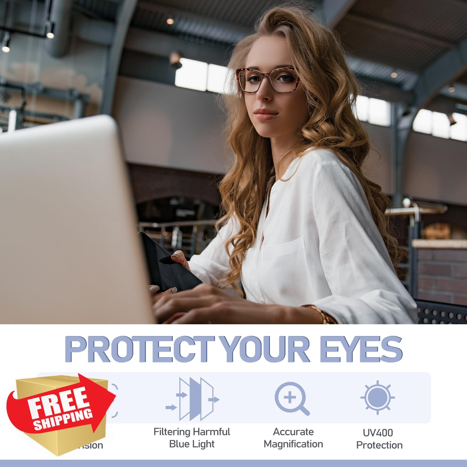 ORANZI Blue Light Readers 3pk Cat Eye Pink Transparent +1.00