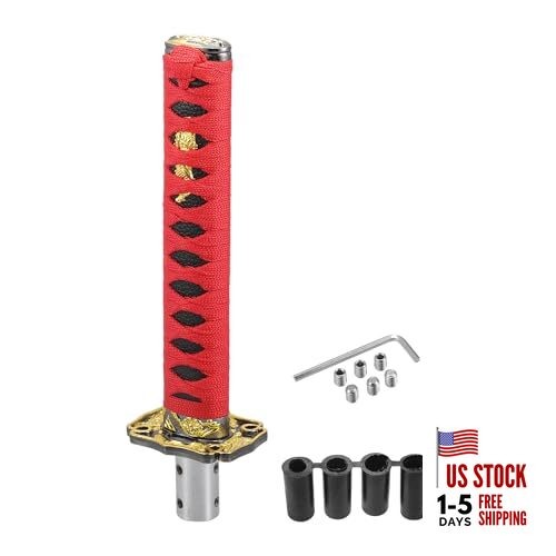 Gear Shifter Knob Kit, 25cm Stick Shifter 9.84"x2.76" Red, Black, Gold Tone