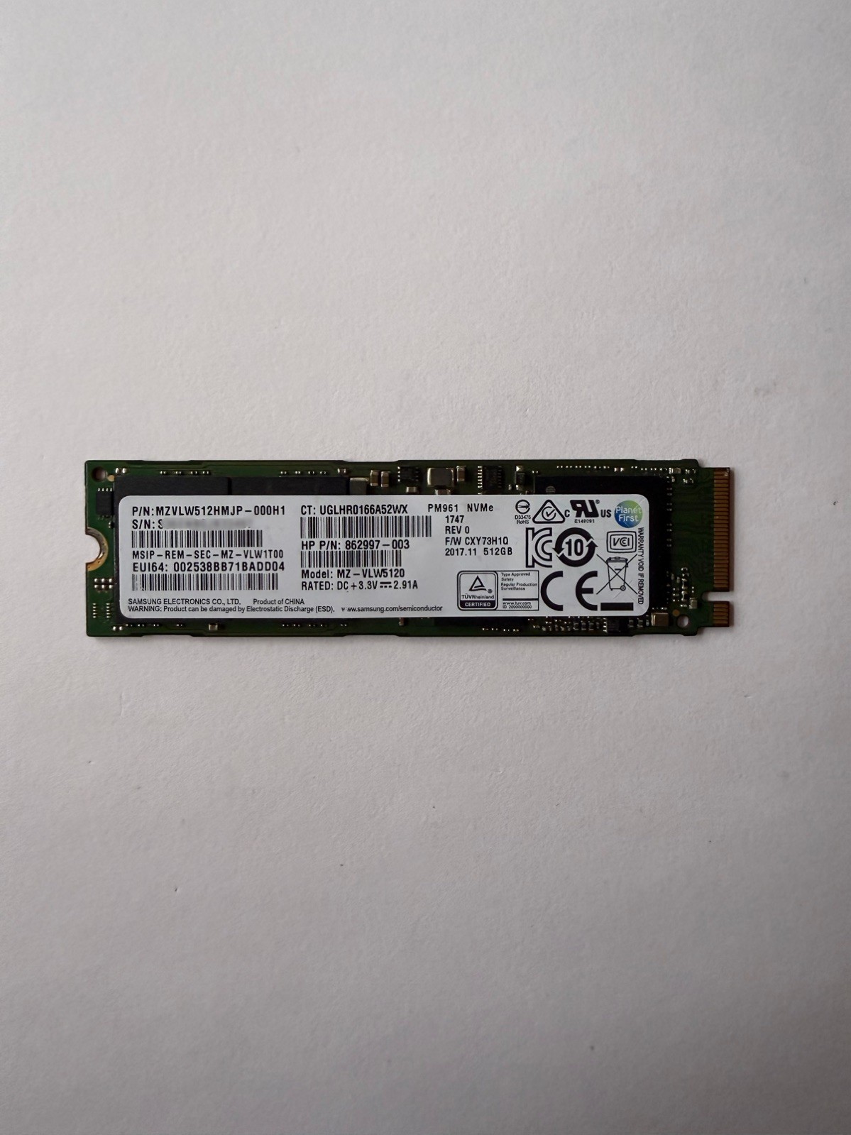 SAMSUNG 512Gb M.2 SSD Solid State Drive PM961 NVMe MZ-VLW5120 MZVLW512HMJP-000H1